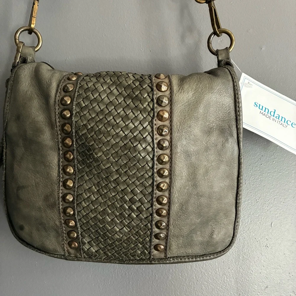 Sundance Italian Leather Studded Crossbody in Olive  Mossy Green NWT - Picture 2 of 11